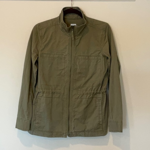 J Crew Olive Green Twill Utility Jacket Cargo Pockets Drawstring Waist - Picture 2 of 7